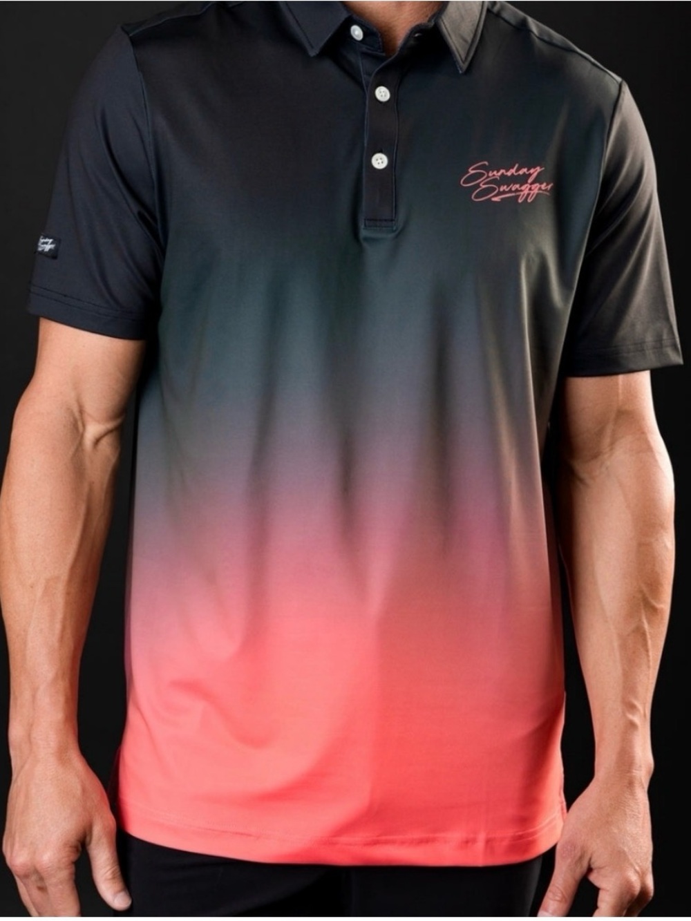 Sunday Swagger Mens Phantom Performance Golf Polo Ombre Black/Coral Size 2XL